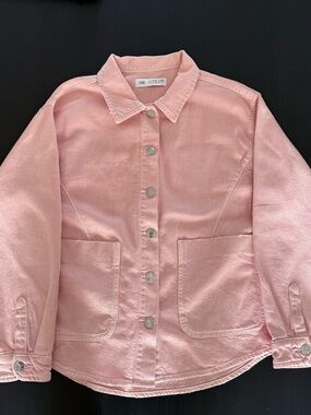 Zara Kids Pink Overshirt Jacket Size 11–12 Lightweight Utility Button Up